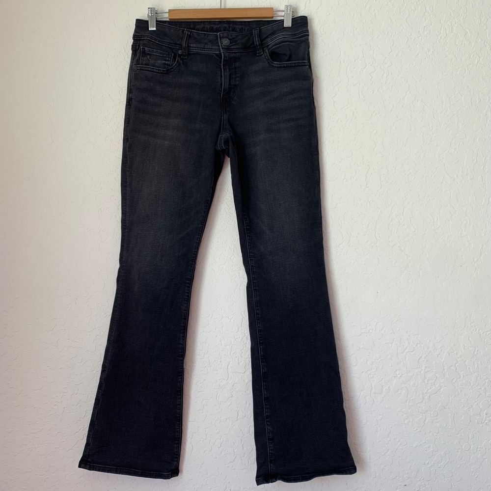 American Eagle Kick Boot Jeans Women 8 Black Stretch Flare Mid Rise Grunge